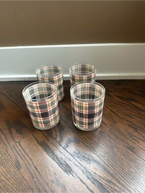 Vintage Cera Scotch on the Rocks Plaid pattern glasses